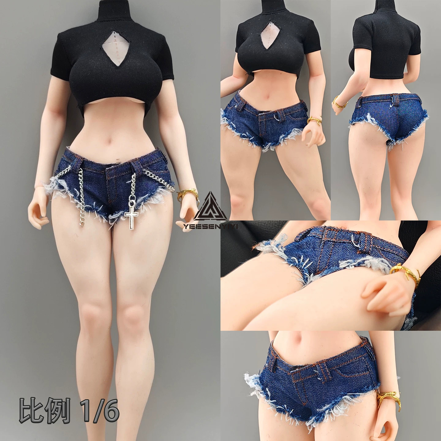 现货 1/6女兵人超短牛仔热裤12寸可动人偶微弹短裤适用6分BJD衣服