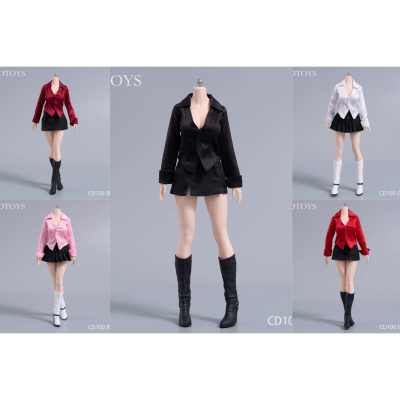 预售定金 cdtoys cd100 V领衬衫短裙套装 1/6 女兵人潮流服饰配件