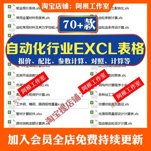机械设计自动化行业excl公式表格计算报价参数定额电机功率法兰