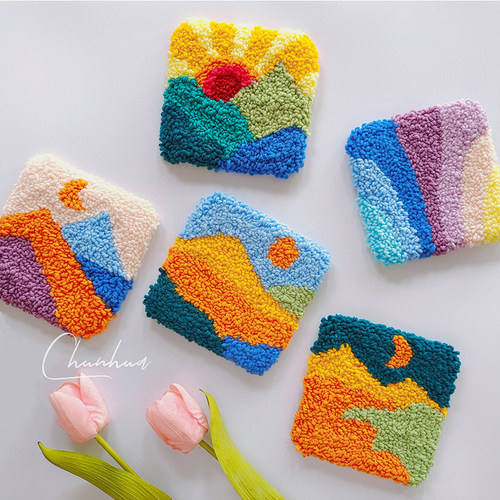 春花手作 戳戳绣杯垫DIY材料包手工隔热垫自制解压小礼物毛线画