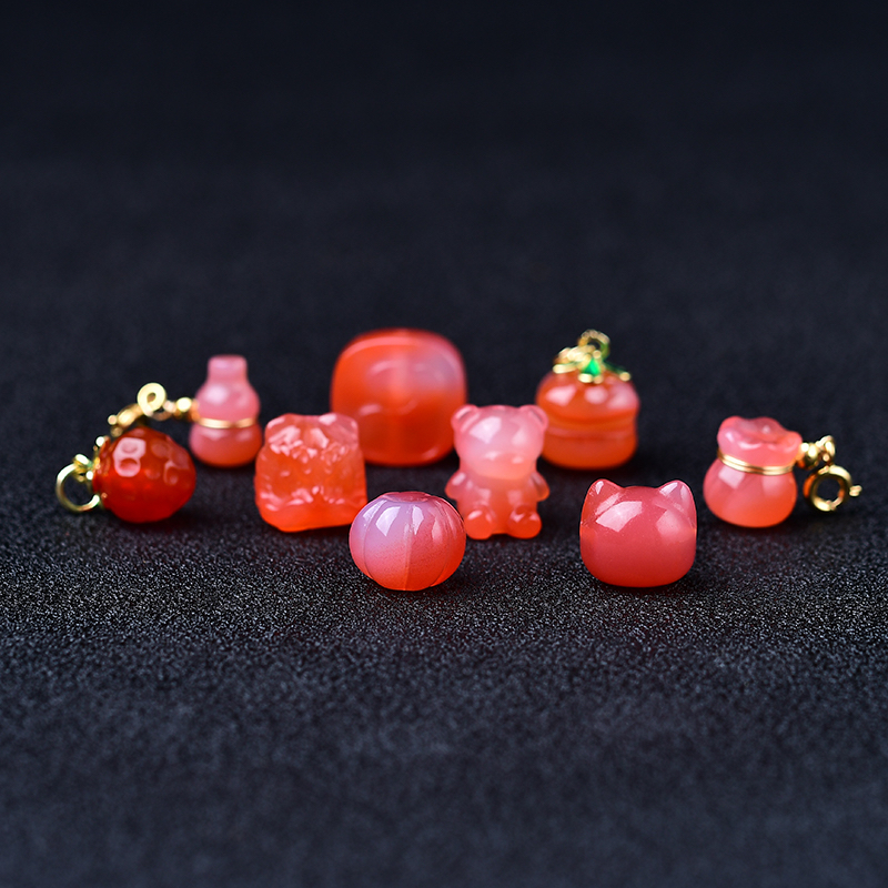 天然盐源玛瑙吊坠粉桃子水晶散珠提溜玉石手串diy小配件手链配饰