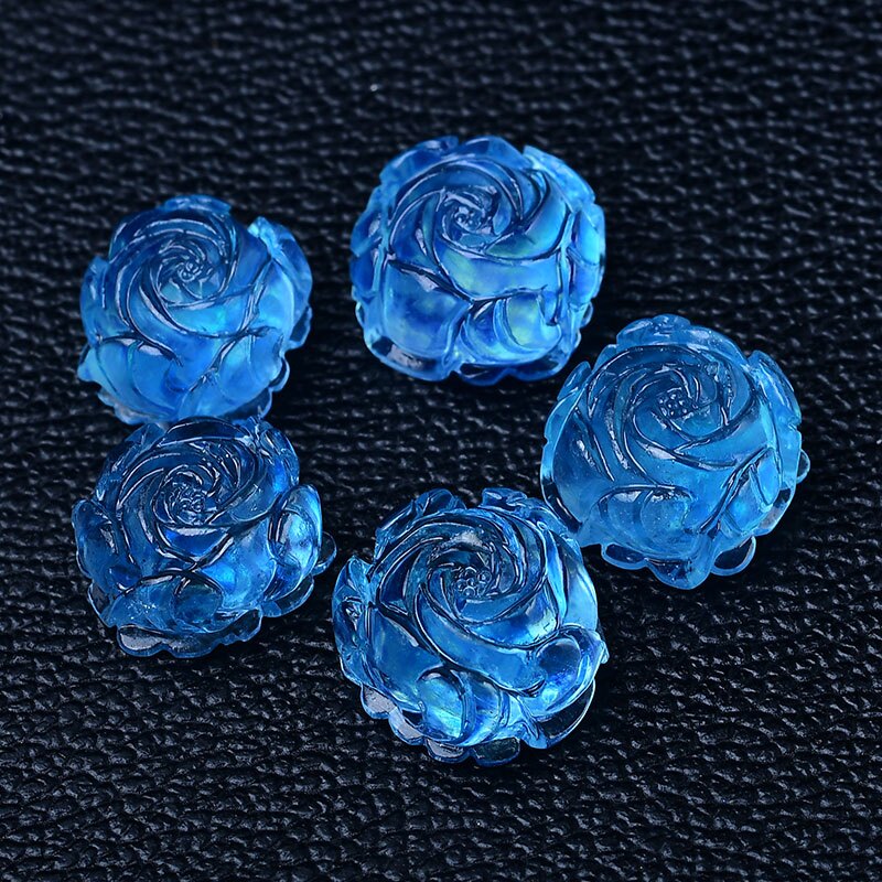 天然水晶石海蓝宝玫瑰花 手工雕刻手链项链半成品diy饰品配件材料