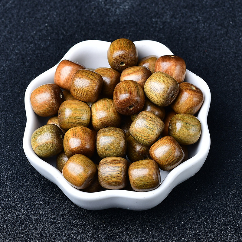 天然绿檀木散珠珠子桶珠檀香木108 DIY饰品配珠弟子珠佛珠文玩图片
