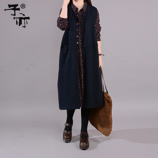 纯色马甲外套宽松无袖 中长款 针织背心马夹 女装 子亦春秋新款