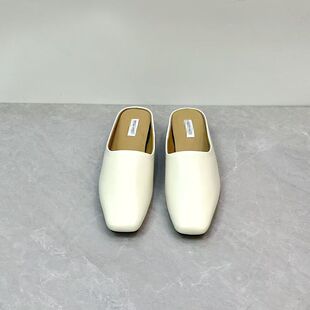 撤柜~真皮方头时尚坡跟拖鞋休闲通勤百搭外穿休闲女士鞋拖