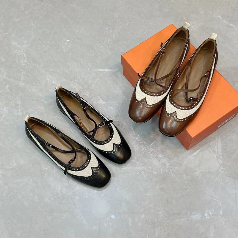 新款英伦风玛丽珍鞋女真皮圆头交叉带拼色舒适百搭浅口单鞋