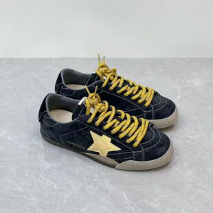 新款真皮圆头拼色系带休闲运动鞋平底舒适百搭慢跑鞋深口板鞋