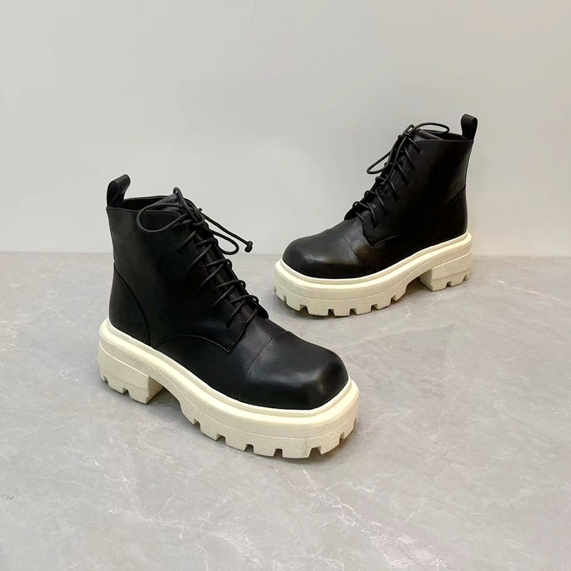 欧洲站真皮方头时装女短靴6厘米增高防滑系带休闲百搭高帮鞋,女鞋,时装靴,淘宝优惠券,粉丝福利购,淘宝优惠卷