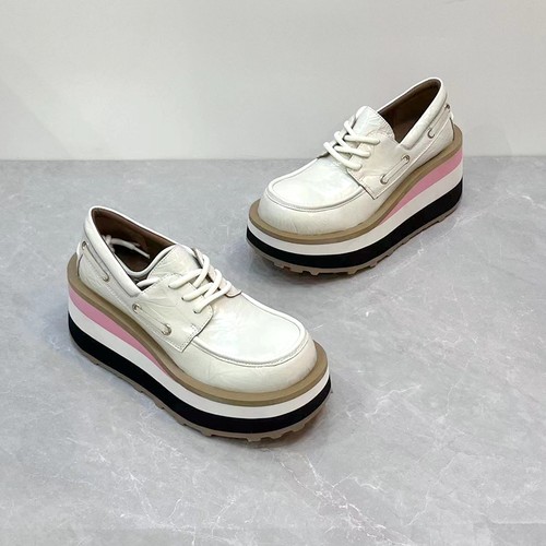 增高8厘米英伦风春秋深口单鞋真皮圆头拼色系带休闲百搭乐福鞋女