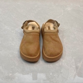 特惠真皮圆头勃肯羊毛半拖鞋 秋冬包头厚底增高外出两穿休暖毛毛鞋