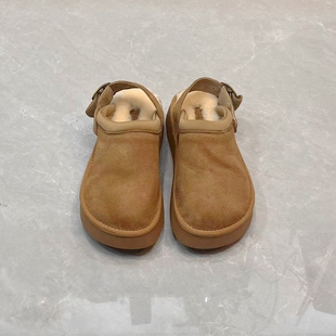 特惠真皮圆头勃肯羊毛半拖鞋秋冬包头厚底增高外出两穿休暖毛毛鞋