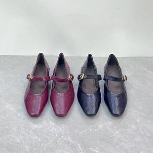 5088 新款 浅口皮鞋 通勤百搭纯色复古法式 真皮圆头一字带玛丽珍鞋