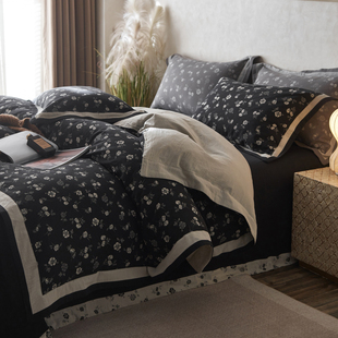 a类纯棉双层纱床笠三件套定制长相思系列双层纱布床单枕套3件套