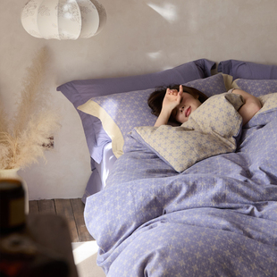 a类100%纯棉双层纱提花被套单件定制贝西色织双层纱布大尺寸被罩