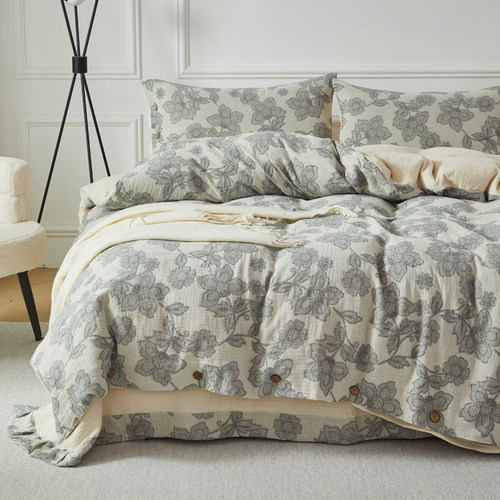 亚麻棉色织水洗四件套定制