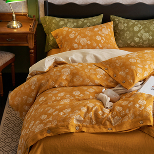 a类新款 纯棉双层纱四件套定制全棉色织水洗双层纱布佩恩系列床品