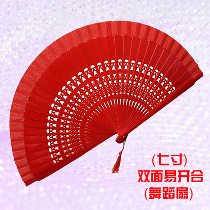 纯红色古风旗袍扇模特走秀扇子折扇西班牙舞蹈双面扇