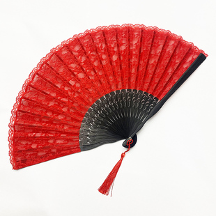 和风折扇优雅复古扇子黑色蕾丝折扇时尚 日式 新品 舞蹈气质礼物 包邮
