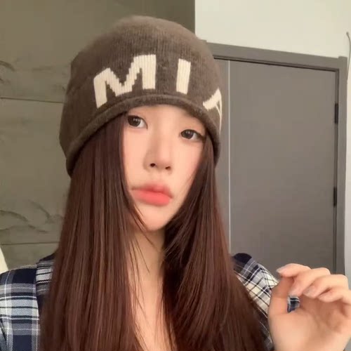 秋冬韩版字母针织大头围包头帽女