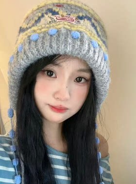 秋冬百搭流苏针织显脸小针织帽女