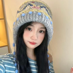 费尔岛风流苏包包帽！秋冬针织显脸小护耳包头帽韩系百搭保暖休闲