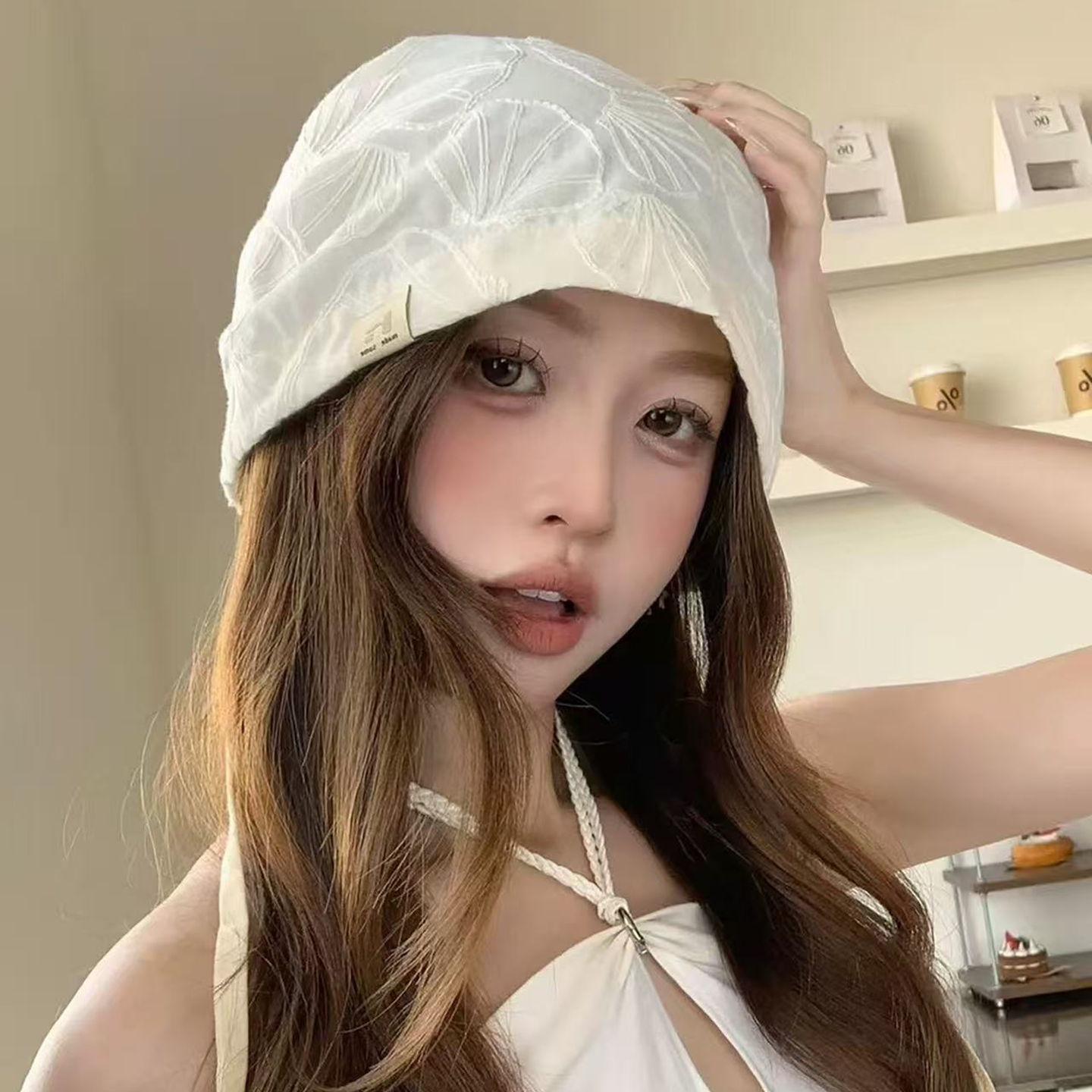 春季新款花朵个性包头帽女小众复古韩版薄款透气系带头巾帽子女