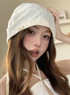 春夏复古花朵透气系带包头帽子女
