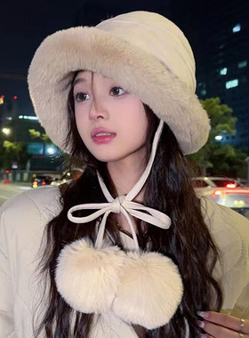 日系冬季毛绒加厚保暖渔夫帽女
