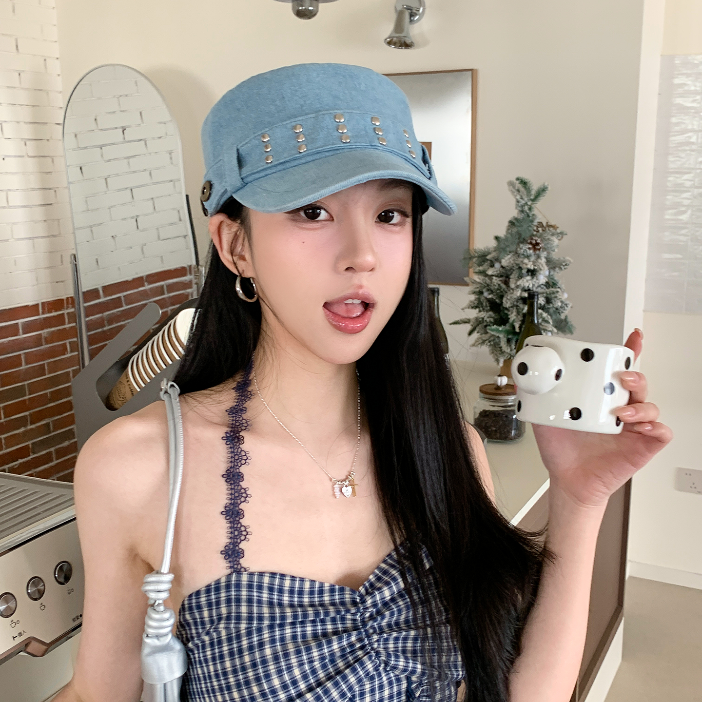 春夏新款海俊帽子女时尚百搭显脸小复古铆钉水洗牛仔鸭舌帽画家帽,服饰配件/皮带/帽子/围巾,帽子,淘宝优惠券,粉丝福利购,淘宝优惠卷