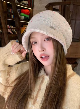 秋冬百搭短檐双层针织堆堆帽女
