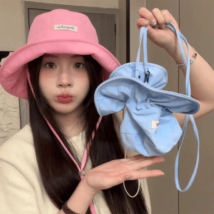 春夏季透气百搭渔夫帽子女一帽两用可变包包休闲遮阳盆帽马卡龙色