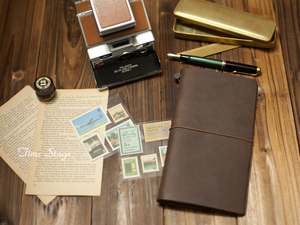 时羽手帐 traveler's Notebook TN旅行记事手帐本 复古真牛皮手账