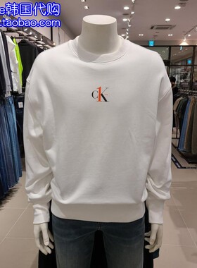 CK Jeans春秋宽松圆领纯棉螺纹长袖套头男士卫衣J400073