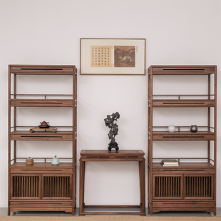 新中式多宝阁置物架老榆木 博古架实木博物架茶室 落地摆件架子