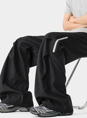 裤子男款夏季薄款美式宽松直筒裤2026新款潮牌冲锋裤休闲百搭长裤
