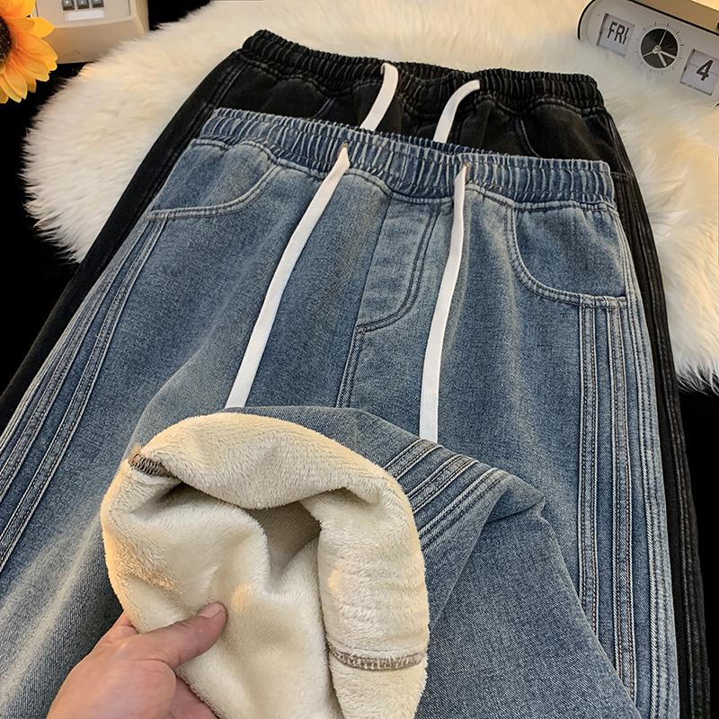 水洗加绒加厚松紧牛仔裤