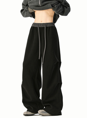 运动裤男春秋宽松直筒松紧卫裤2026新款潮牌休闲百搭男生伞兵裤子