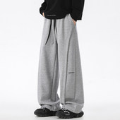 运动裤 子 加绒加厚重磅休闲百搭男生裤 男秋冬美式 潮牌宽松直筒卫裤