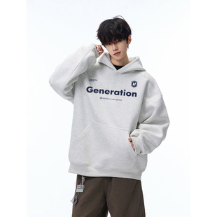外套 潮牌学院风套头帽衫 连帽卫衣男女秋冬款 重磅加绒情侣卫衣美式