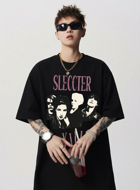 短袖男款夏季重磅纯棉宽松黑色T恤2026新款美式潮牌套头情侣上衣