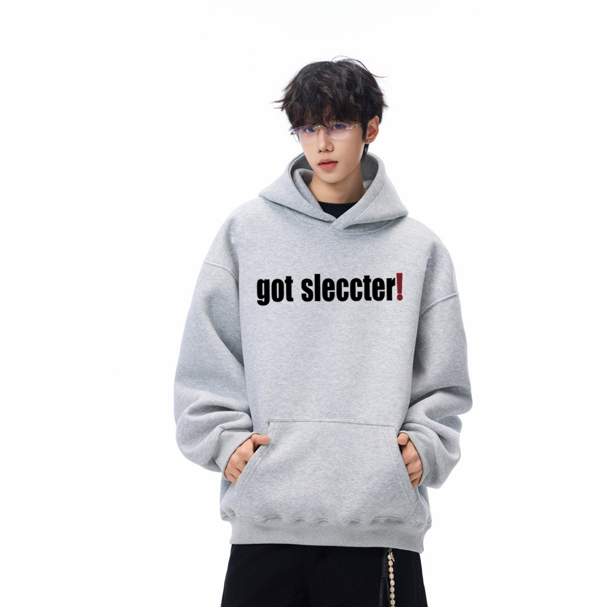 秋冬重磅加绒美式潮牌连帽卫衣男