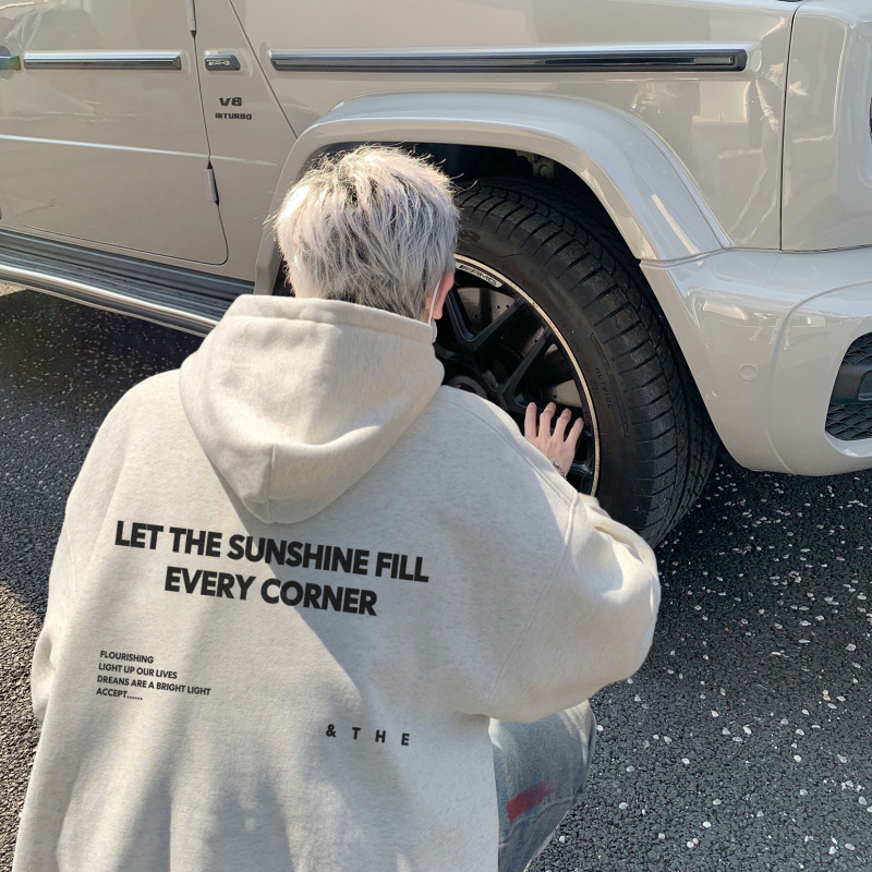 字母印花情侣连帽卫衣