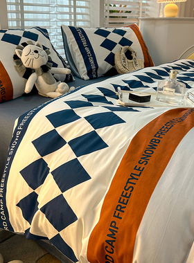 ins风纯棉四件套100全棉北欧简约儿童床单被套床上用品三件套男孩