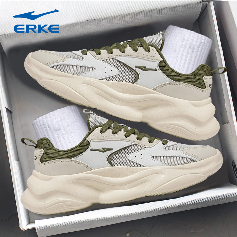 鸿星尔克男鞋复古增高休闲老爹鞋2026新款网面软弹户外跑步运动鞋