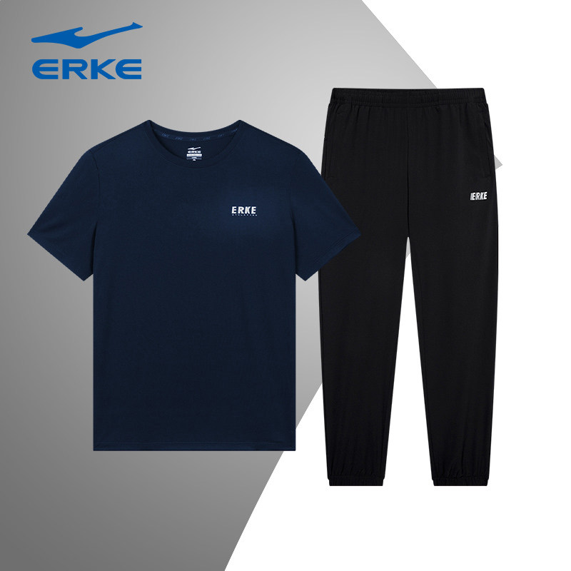 鸿星尔克运动套装男夏季冰丝透气短袖宽松速干健身跑步男款运动服