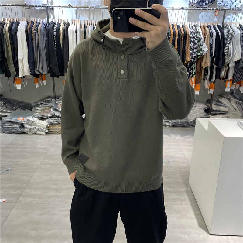 韩版宽松连帽针织毛衣卫衣外套