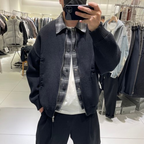 冬季格子针织拼接假俩件羽绒服