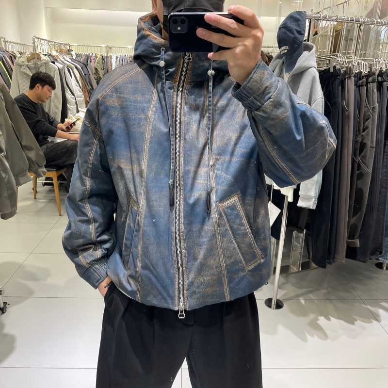 冬季潮牌重磅加厚复古连帽羽绒服