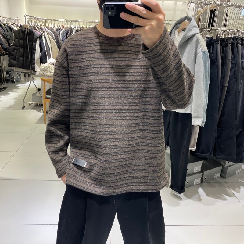 美式潮牌宽松重磅加厚条纹卫衣