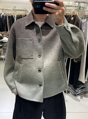 冬季男士渐变色双面呢羊毛大衣